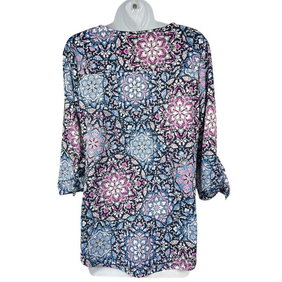Croft & Barrow Womens Small Floral Print 3/4 Tie Sleeve Blouse - Picture 9 of 14